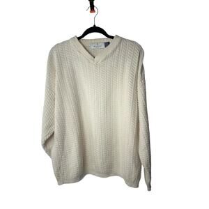 Y2K Bill Blass Fisherman Chunky Knit Vneck Sweater L Vintage Hand Framed USA
